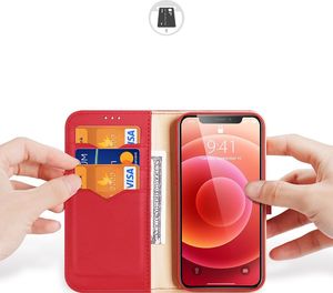 Dux Ducis Dux Ducis Hivo skórzane etui z klapką pokrowiec ze skóry naturalnej portfel na karty i dokumenty iPhone 12 mini czerwony 2