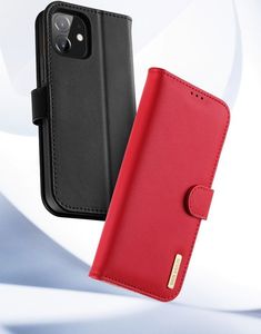 Dux Ducis Dux Ducis Hivo skórzane etui z klapką pokrowiec ze skóry naturalnej portfel na karty i dokumenty iPhone 12 mini czerwony 31