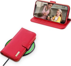 Dux Ducis Dux Ducis Hivo skórzane etui z klapką pokrowiec ze skóry naturalnej portfel na karty i dokumenty iPhone 12 mini czerwony 6