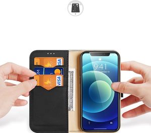 Dux Ducis Dux Ducis Hivo skórzane etui z klapką pokrowiec ze skóry naturalnej portfel na karty i dokumenty iPhone 12 mini czarny 2