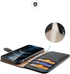 Dux Ducis Dux Ducis Hivo skórzane etui z klapką pokrowiec ze skóry naturalnej portfel na karty i dokumenty iPhone 12 Pro Max czarny 3