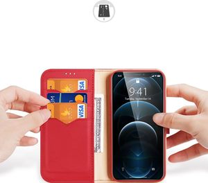 Dux Ducis Dux Ducis Hivo skórzane etui z klapką pokrowiec ze skóry naturalnej portfel na karty i dokumenty iPhone 12 Pro / iPhone 12 czerwony 2