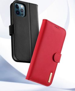 Dux Ducis Dux Ducis Hivo skórzane etui z klapką pokrowiec ze skóry naturalnej portfel na karty i dokumenty iPhone 12 Pro / iPhone 12 czerwony 27