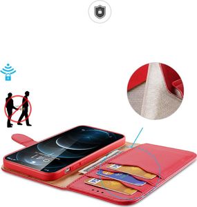 Dux Ducis Dux Ducis Hivo skórzane etui z klapką pokrowiec ze skóry naturalnej portfel na karty i dokumenty iPhone 12 Pro / iPhone 12 czerwony 3