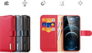 Dux Ducis Dux Ducis Hivo skórzane etui z klapką pokrowiec ze skóry naturalnej portfel na karty i dokumenty iPhone 12 Pro / iPhone 12 czerwony 9