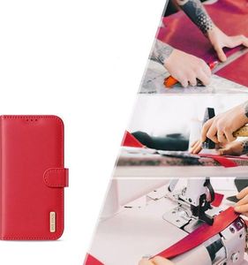 Dux Ducis Dux Ducis Hivo skórzane etui z klapką pokrowiec ze skóry naturalnej portfel na karty i dokumenty iPhone 12 Pro / iPhone 12 czerwony 10