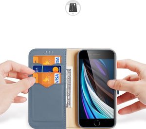 Dux Ducis Dux Ducis Hivo skórzane etui z klapką pokrowiec ze skóry naturalnej portfel na karty i dokumenty iPhone SE 2020 / iPhone 8 / iPhone 7 niebieski 6