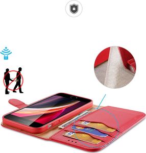 Dux Ducis Dux Ducis Hivo skórzane etui z klapką pokrowiec ze skóry naturalnej portfel na karty i dokumenty iPhone SE 2020 / iPhone 8 / iPhone 7 czerwony 2