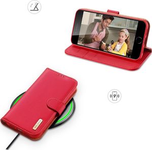 Dux Ducis Dux Ducis Hivo skórzane etui z klapką pokrowiec ze skóry naturalnej portfel na karty i dokumenty iPhone SE 2020 / iPhone 8 / iPhone 7 czerwony 3
