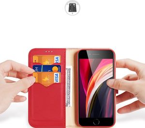 Dux Ducis Dux Ducis Hivo skórzane etui z klapką pokrowiec ze skóry naturalnej portfel na karty i dokumenty iPhone SE 2020 / iPhone 8 / iPhone 7 czerwony 6
