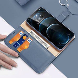 Dux Ducis Dux Ducis Hivo skórzane etui z klapką pokrowiec ze skóry naturalnej portfel na karty i dokumenty iPhone 12 Pro Max niebieski 15