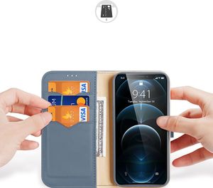 Dux Ducis Dux Ducis Hivo skórzane etui z klapką pokrowiec ze skóry naturalnej portfel na karty i dokumenty iPhone 12 Pro Max niebieski 2