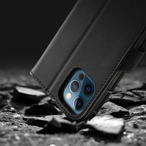 Dux Ducis Dux Ducis Hivo skórzane etui z klapką pokrowiec ze skóry naturalnej portfel na karty i dokumenty iPhone 12 Pro Max niebieski 25