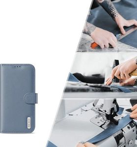 Dux Ducis Dux Ducis Hivo skórzane etui z klapką pokrowiec ze skóry naturalnej portfel na karty i dokumenty iPhone 12 Pro Max niebieski 10