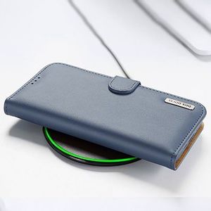 Dux Ducis Dux Ducis Hivo skórzane etui z klapką pokrowiec ze skóry naturalnej portfel na karty i dokumenty iPhone 12 Pro / iPhone 12 niebieski 11