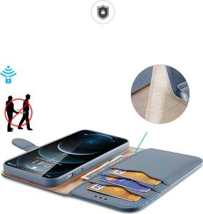 Dux Ducis Dux Ducis Hivo skórzane etui z klapką pokrowiec ze skóry naturalnej portfel na karty i dokumenty iPhone 12 Pro / iPhone 12 niebieski 3