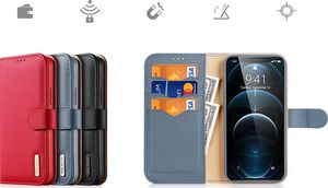 Dux Ducis Dux Ducis Hivo skórzane etui z klapką pokrowiec ze skóry naturalnej portfel na karty i dokumenty iPhone 12 Pro / iPhone 12 niebieski 9