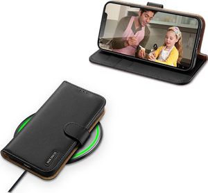 Dux Ducis Dux Ducis Hivo skórzane etui z klapką pokrowiec ze skóry naturalnej portfel na karty i dokumenty iPhone 12 Pro / iPhone 12 czarny 6