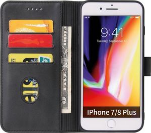 Hurtel Magnet Case elegancki futerał etui pokrowiec z klapką i funkcją podstawki iPhone 8 Plus / iPhone 7 Plus czarny 3