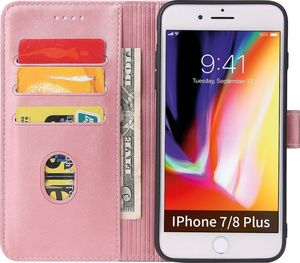 Hurtel Magnet Case elegancki futerał etui pokrowiec z klapką i funkcją podstawki iPhone 8 Plus / iPhone 7 Plus różowy 3