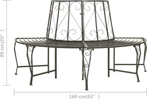 vidaXL Ogrodowa, półokrągła ławka pod drzewo, 160 cm, stalowa 7