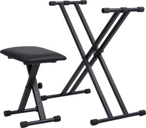 vidaXL Statyw pod keyboard z podwójną ramą i taboretem, czarny 2