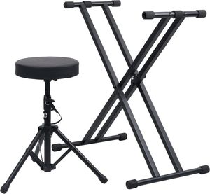 vidaXL Statyw pod keyboard, z podwójną ramą i stołkiem, czarny 2