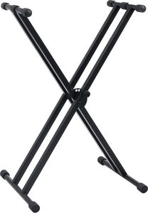 vidaXL Statyw pod keyboard, z podwójną ramą i stołkiem, czarny 3