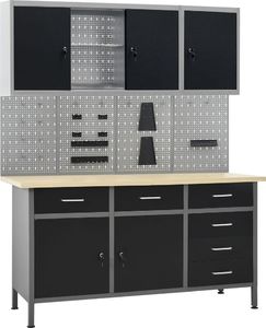 vidaXL Stół roboczy z 4 panelami ściennymi i 2 szafkami 1