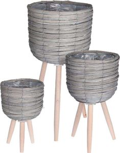 Home Styling Collection Kwietnik stojak DONICZKA drewniana pleciona osłonka podstawa 3 sztuki 1