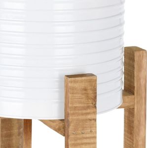 Home Styling Collection Kwietnik osłonka DONICZKA metalowa biała na drewnianym stojaku 50 cm na rośliny kwiaty 4