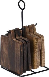 Home Styling Collection Podstawka podkładka drewniana pod kubek garnek 6 szt + stojak metalowy 2