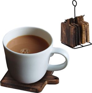 Home Styling Collection Podstawka podkładka drewniana pod kubek garnek 6 szt + stojak metalowy 5