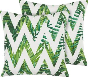 Beliani Zestaw 2 poduszek ogrodowych zygzak 45 x 45 cm biały z zielonym BRENTO (211441) 1