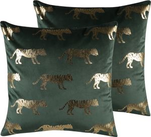 Beliani Zestaw 2 poduszek dekoracyjnych welurowy w tygrysy 45 x 45 cm zielony BLUEBELL 1