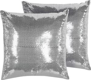 Beliani Zestaw 2 poduszek dekoracyjnych w cekiny 45 x 45 cm srebrny ASTER 1