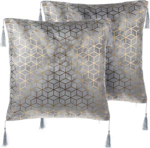 Beliani Zestaw 2 poduszek dekoracyjnych geometryczny wzór 45 x 45 cm srebrny CAMELLIA 1