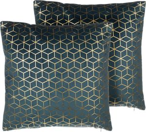 Beliani Zestaw 2 poduszek dekoracyjnych welurowy geometryczny wzór 45 x 45 cm niebieski CELOSIA 1
