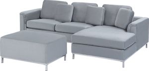 Beliani Narożnik z otomaną welurowy lewostronny szary OSLO 3