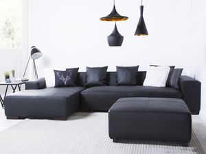 Beliani Narożnik skórzany prawostronny czarny LUNGO 2