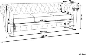 Beliani Sofa 3-osobowa szara CHESTERFIELD 7