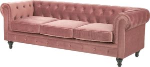 Beliani Sofa 3-osobowa welurowa różowa CHESTERFIELD 2