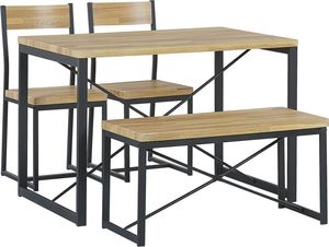 Beliani Zestaw do jadalni stół 2 krzesła i ławka jasne drewno z czarnym FLIXTON 1