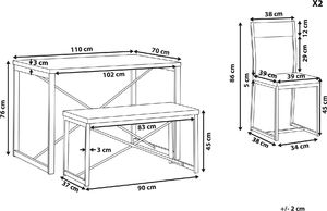 Beliani Zestaw do jadalni stół 2 krzesła i ławka jasne drewno z czarnym FLIXTON 8