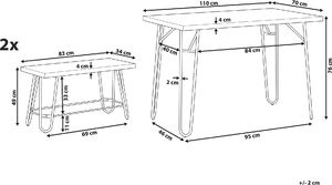 Beliani Zestaw do jadalni stół i 2 ławki szary z czarnym KEMPTON 9