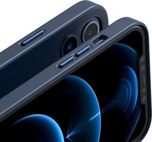 Baseus Baseus Magnetic Leather Case etui ze skóry ekologicznej z magnetycznym uchwytem iPhone 12 Pro Max niebieski (kompatybilny z MagSafe) 8