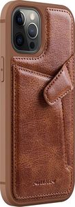 Nillkin Nillkin Aoge Leather Case elastyczne pancerne etui z prawdziwej skóry z kieszonką iPhone 12 Pro / iPhone 12 brązowy 3