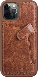 Nillkin Nillkin Aoge Leather Case elastyczne pancerne etui z prawdziwej skóry z kieszonką iPhone 12 mini brązowy 1
