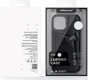Nillkin Nillkin Aoge Leather Case elastyczne pancerne etui z prawdziwej skóry z kieszonką iPhone 12 Pro / iPhone 12 czarny 5