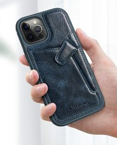 Nillkin Nillkin Aoge Leather Case elastyczne pancerne etui z prawdziwej skóry z kieszonką iPhone 12 Pro / iPhone 12 czarny 6